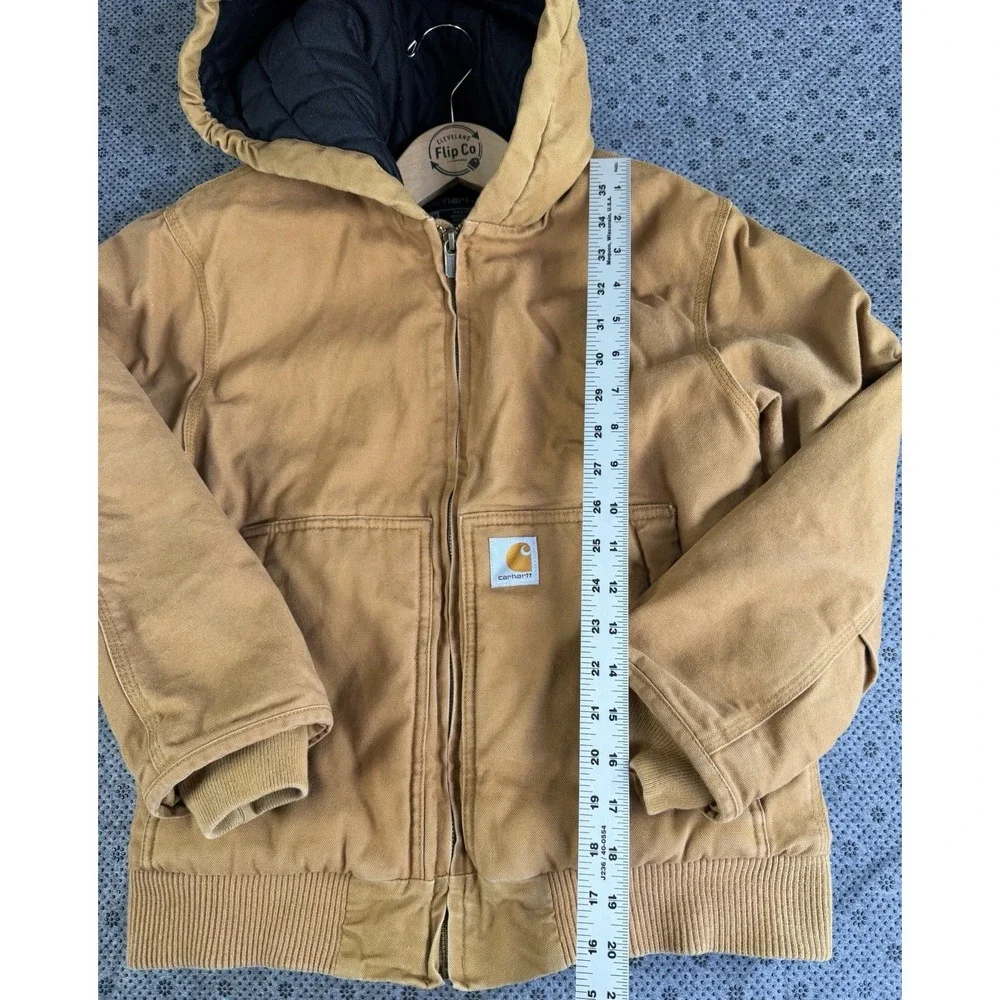 Carhartt Jacket Youth Medium 10-12 Canvas Hood Quilted Insulated Brown OJ8545-B - Picture 3 of 7